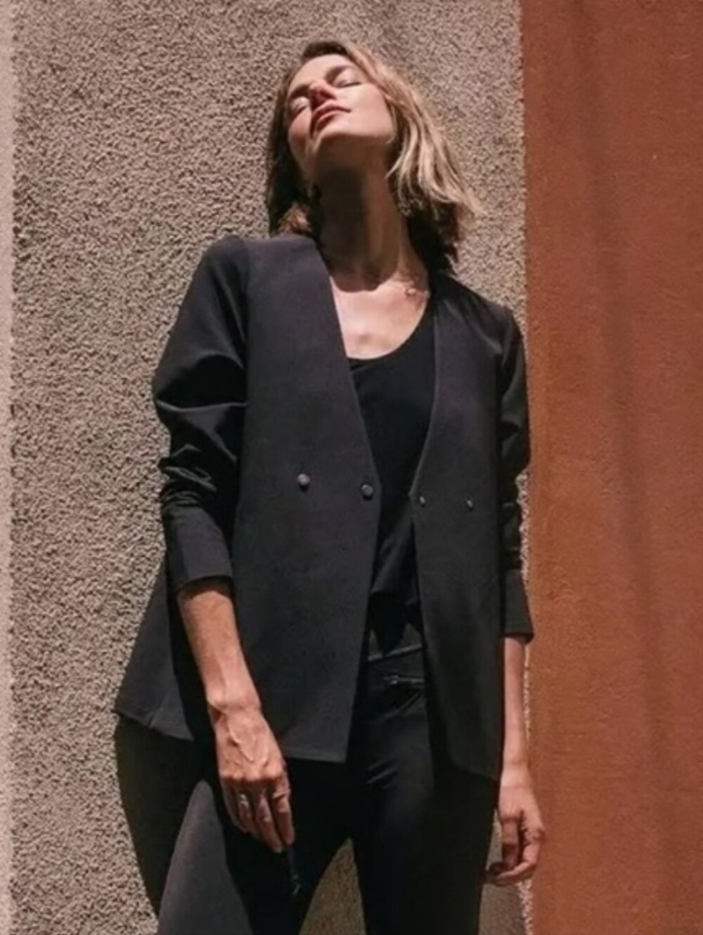 ADAY Double Take Double Breasted Black Minimalist Blazer Womens Small